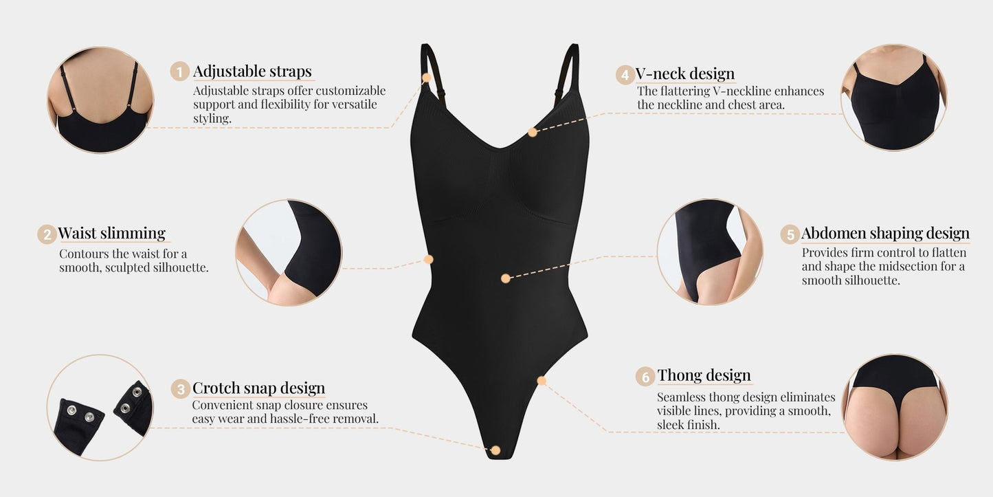 V-Neck Thong Seamless Bodysuit - Perfect Silhouette Fast!